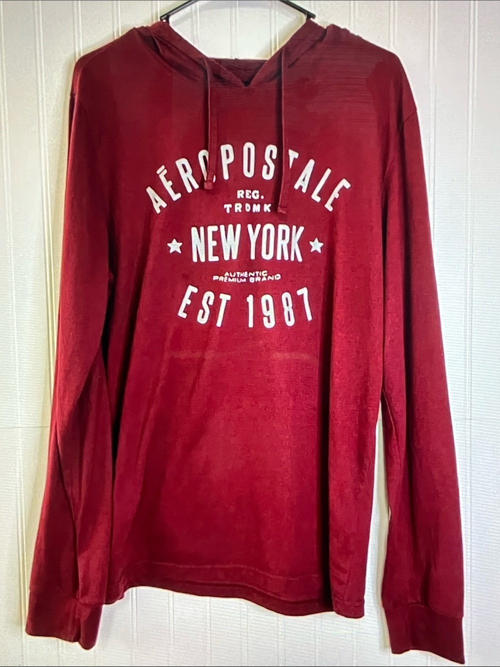 Aeropostale Burgundy Red New York Long-Sleeve Hoodie Tee